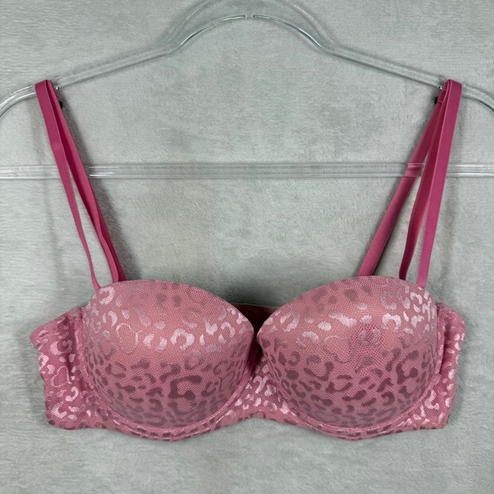 Wonderbra 7708 Pink Leopard Lace Strapless Convertible Underwire Bra 34C